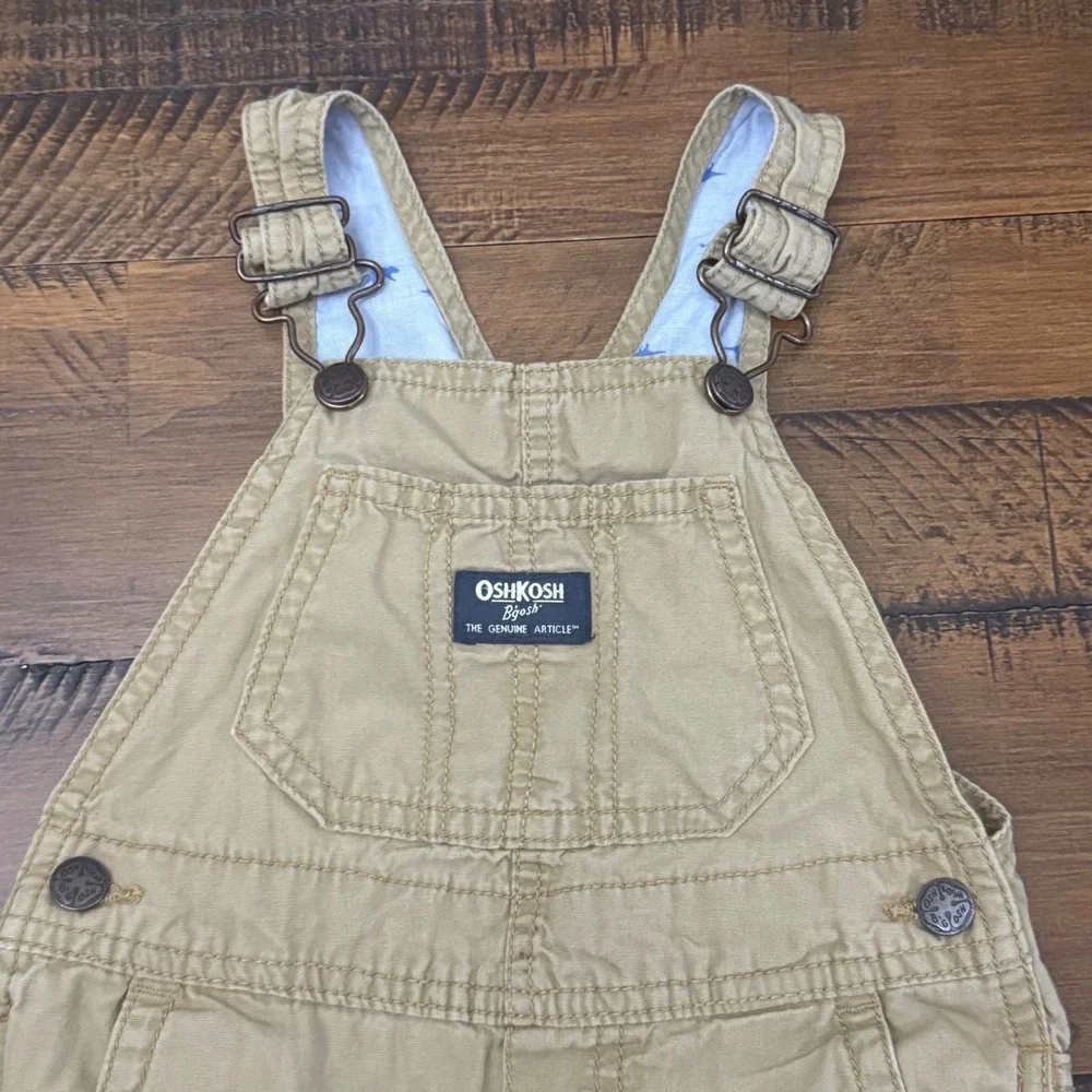 OshKosh‎ B'gosh Kids Tan Dinosaur Print Lined Overalls Size 24M
